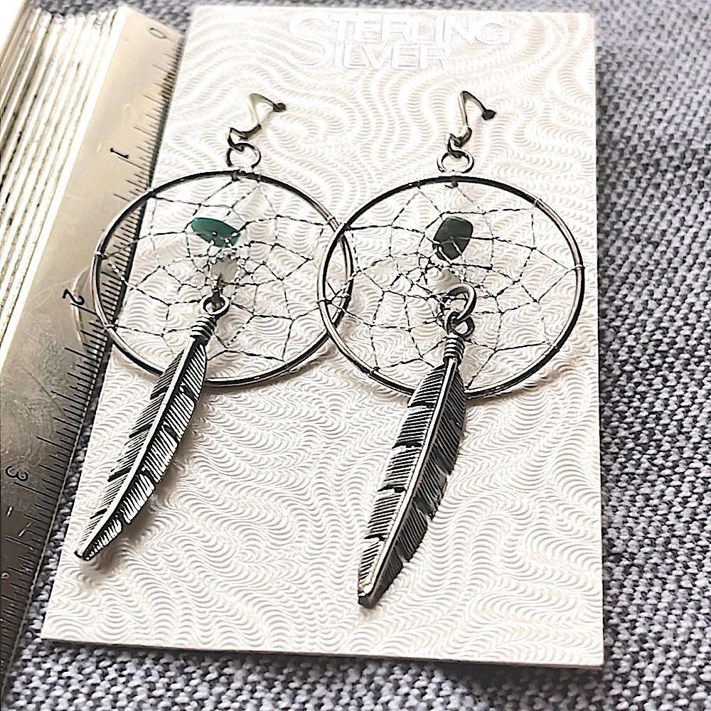 Vintage-New Bohemian Dreamcatcher‎ Earrings - Sterling Silver and Turquoise